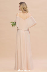 Simple Spaghetti Straps Tiered Bridesmaid Dresses | Side Slit A-Line Sleeveless Evening Maxi Dresses